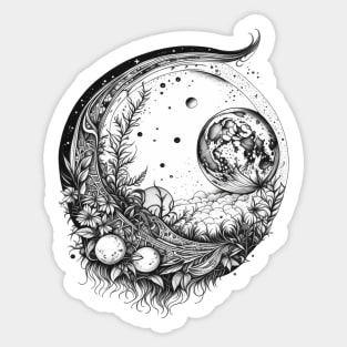 black and white moon Sticker